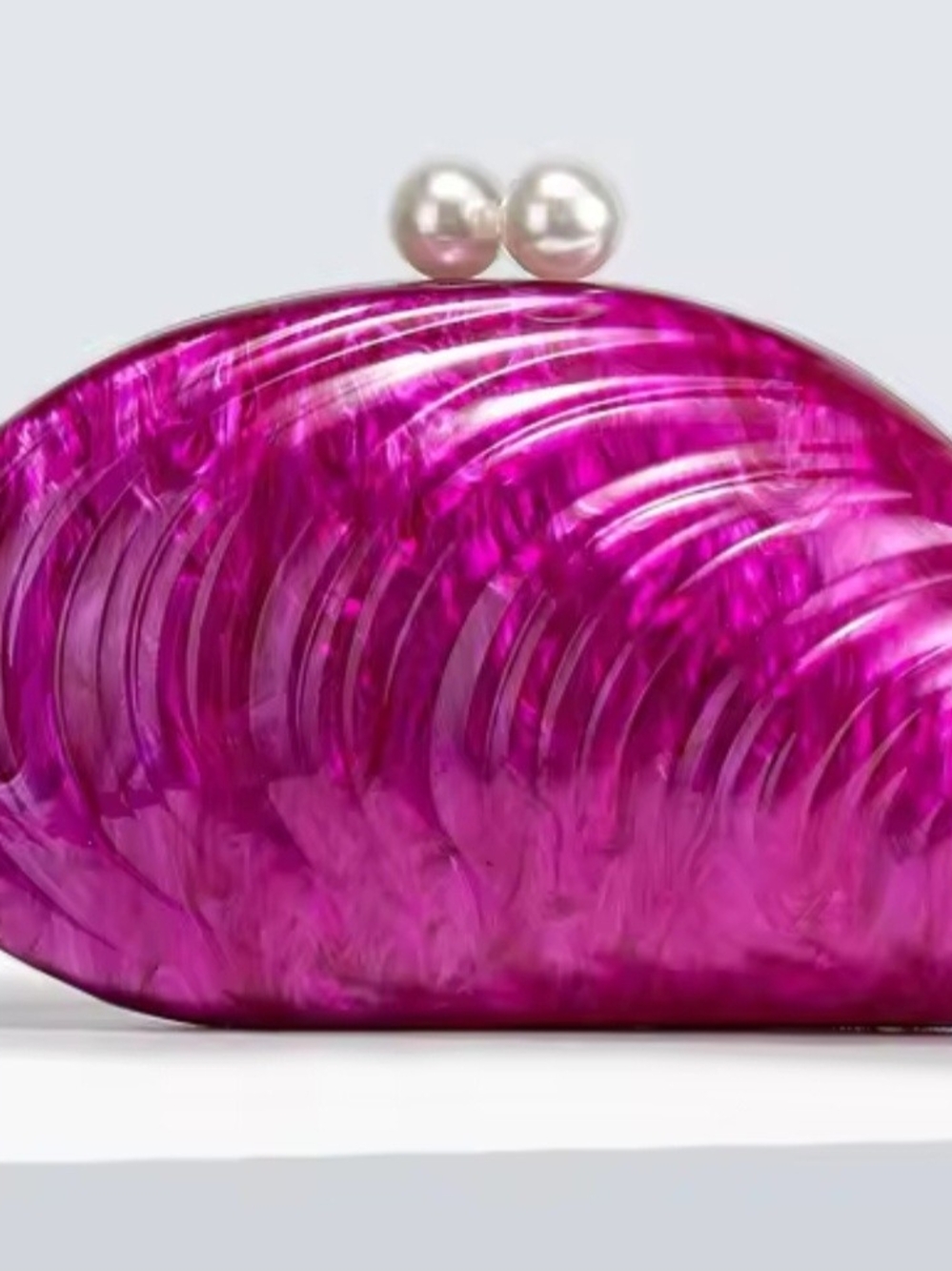Fuchsia Pearl-Top Dome Clutch